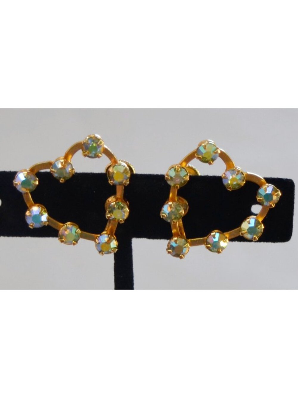 Vintage Open Heart Earrings with Blue/Green Translucent Stones